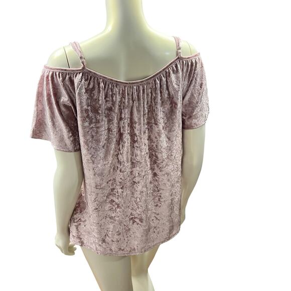 Emi & Joe Blush Pink Crushed Velvet Cold Shoulder Top Size L NWT Romantic Boho - Picture 4 of 12